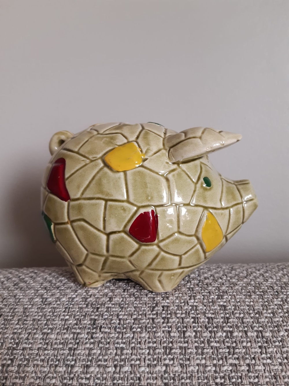 Ceramic 60's Piggy Bank with Colorful Accent Tiles